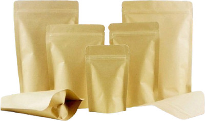 Pocheon 350 gm Capacity, Brown Kraft paper Reusable Without Window Stand up Zip Pouch Paper Storage Pouch(Pack of 100)