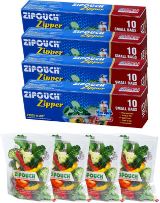 Zipouch Press n Loc Small Kitchen storage| Freezer Safe | Size 18 X 21.3cms (40 Bags) Plastic Storage Pouch(Pack of 4)