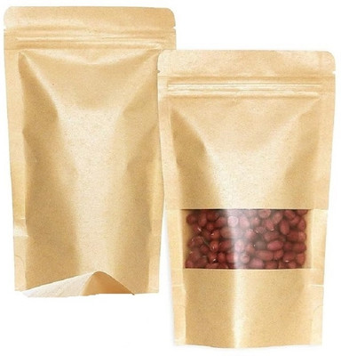 Pocheon 150gm Capacity, 100 pcs -Brown Kraft paper Reusable Stand up Standee Zip Pouch Paper Storage Pouch(Pack of 100)