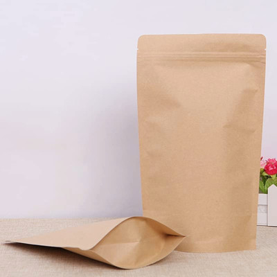 Pocheon 70gm Capacity,Brown Kraft paper Reusable Without Window Stand up Zip Pouch Paper, Polyester Storage Pouch(Pack of 50)