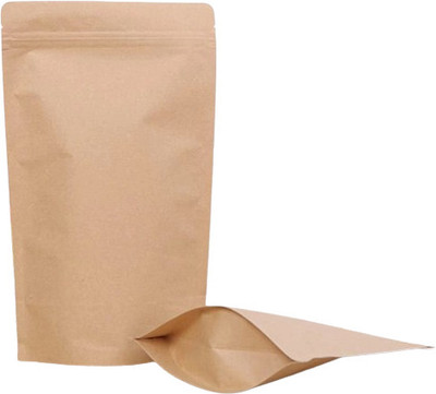 Pocheon 70gm Capacity, Brown Kraft paper Reusable Without Window Stand up Zip Pouch Paper Storage Pouch(Pack of 100)