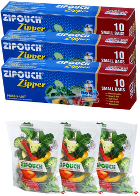 Zipouch Press n Loc Small Microwave safe |Zip lock pouch| Size 18 X 21.3cms (30 Bags) Plastic Storage Pouch(Pack of 3)