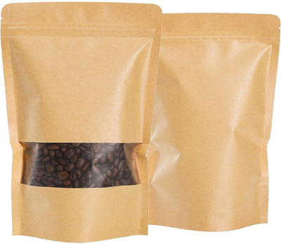 Pocheon 30 gm Capacity - 50 pcs - Brown Kraft paper Reusable Stand up Standee Zip Pouch Paper Storage Pouch(Pack of 50)