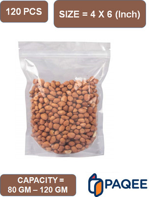 PAQEE Both Side Transparent Standy Pouch (Capacity - 100 Gm to 150 gm) - Polypropylene Storage Pouch(Pack of 120)