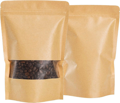 Pocheon Pocheon 100 Pcs - 30 gm Brown Kraft Paper Reusable Stand up Standee Zip Pouch Paper Storage Pouch(Pack of 100)