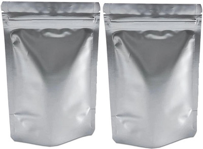 Pocheon 175g Capacity, 100Pcs Front & Back Silver Without Window Reusable Stand Zip Lock Aluminium Storage Pouch(Pack of 100)