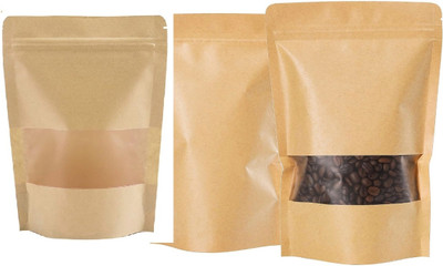 Pocheon 250gm Capacity, 100 pcs -BrownKraft paper Reusable Stand up Standee Zip Pouch Paper Storage Pouch(Pack of 100)