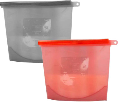 Khan Saar 1 Ltr. Reusable Food Storage Airtight Pouch Leak-Proof Bag for Veg, Fruits, Meat Silicone, Plastic Storage Pouch(Pack of 2)
