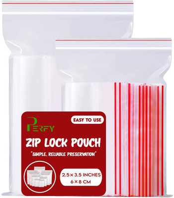 PERFY Reusable Transparent Zip Lock 2.5x3.5 Durable Press Seal Storage Pouches 100 Pcs Plastic Storage Pouch(Pack of 100)