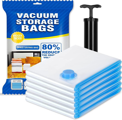 ARDAKI Reusable Vacuum Storage Bags with Hand Pump–Space Saver Ziplock Bags for Clothes Vacuum Cleaner Bag