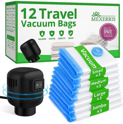 MEXERRIS 12 Pack Vacuum Storage Bags with Electric Pump, Vacuum Seal Bags Travel Storage Vacuum Bags(Pack of 12)