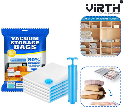 VIRTH Reusable Vacuum Storage Compression Sealer Bags For Travel Clothes & Hand Pump Travel Storage Vacuum Bags(Pack of 5)