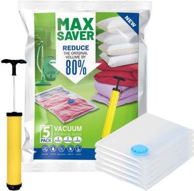 Max Saver 5 Space Saver Reusable Vacuum Storage Ziplock Storage Compression Bags - Jumbo Travel Storage Vacuum Bags(Pack of 5)