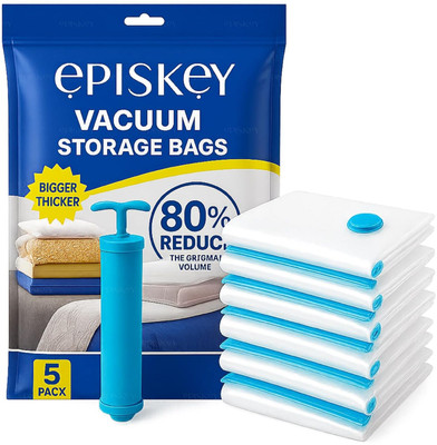 Episkey Vacuum Bags for Packing Clothes Space Saver Travel Reusable Bags With Hand Pump Travel Storage Vacuum Bags, High Volume Storage Vacuum Bags(Pack of 5)