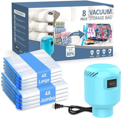 MEXERRIS 8 Pack (4 Large, 4 Jumbo) Vacuum Storage Bags with Electric Air Pump Travel Storage Vacuum Bags(Pack of 8)