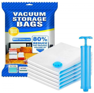 DHULKI 5Pack Vacuum Compression Storage Bags With Pump,Space Saver Sealer Bag Travel Storage Vacuum Bags(Pack of 5)