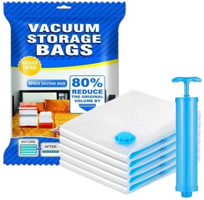 HAPANI HOUSE Space Saver Reusable Vacuum Storage Ziplock Compression Sealer Bags for Travel Travel Storage Vacuum Bags(Pack of 5)