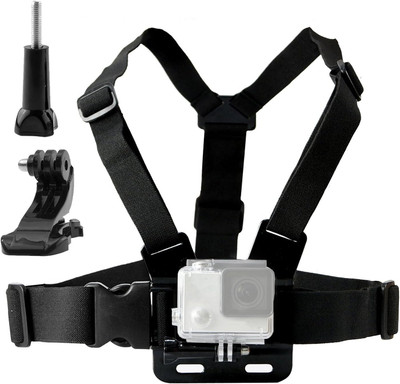amblic Body Chest Harness Belt Strap+J Mount+Pole+360° Stand for Go Pro/Smartphones Strap(Black)