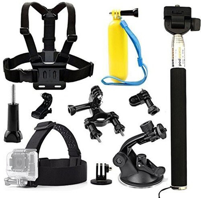 Action Pro 1 Accessory Kits for APEMAN/DBPOWER/Lightdow/Cymas/AKASO Waterproof Sports Action Camera,Head Strap,Floaty Grip Handle Pole,Bike Roll Bar Mount and Chest Strap(Black)