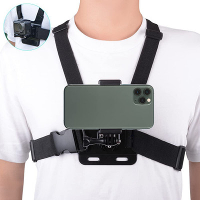 amblic Camera Chest Belt Strap+J-Mount+Pole Mount+360 Mobile Bracket for MotoVlogging Strap(Black)