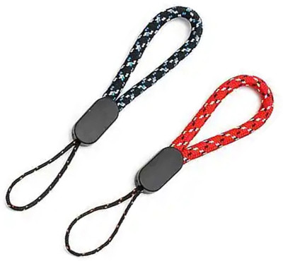 AuraSkin 2pcs Nylon Mini colored lanyard finger anti lost mobilephone String Short Grip Strap(Red, Black With White Dots)