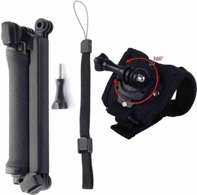 quikprof 3-way tripod, with 360° Rotation Glove Style Band Wrist Strap Mount Strap(Black)