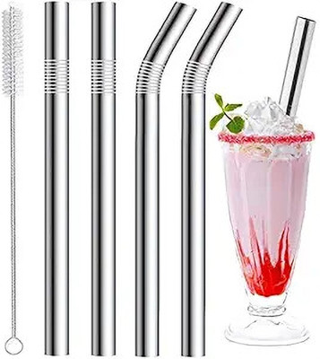 Ankev Straight Drinking Straw(Silver, Pack of 4)