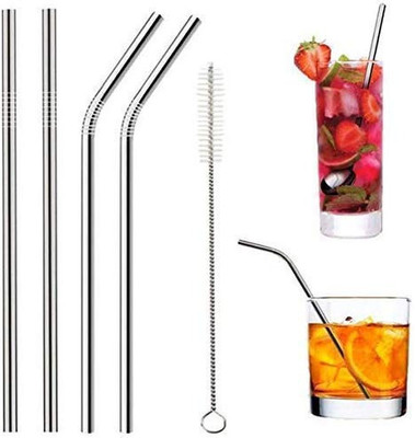 Dwiza Enterprise Straight Drinking Straw(Silver, Pack of 5)