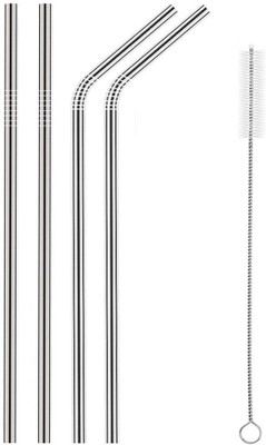 Konquer TimeS Straight Drinking Straw(Silver, Pack of 5)