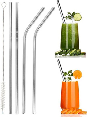 Divyanshi Straight Drinking Straw(Silver, Pack of 4)