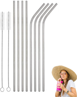 ABlue Clipper Bent Drinking Straw(Silver, Pack of 10)