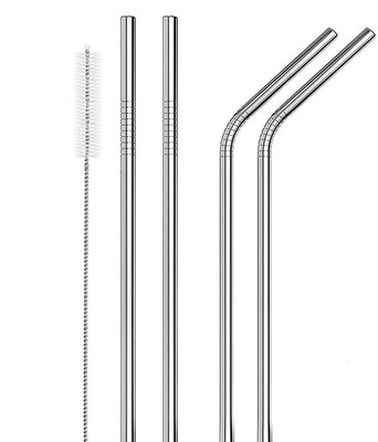 JSD MART Bent Drinking Straw(Silver, Pack of 5)