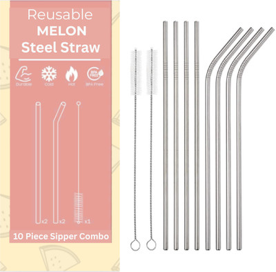 MELON Bendable Drinking Straw(Silver, Pack of 10)