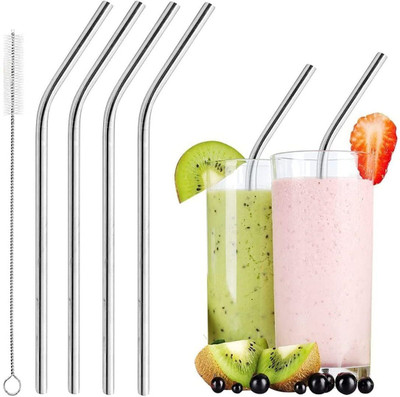 COLLAPSIBLE Bent Drinking Straw(Silver, Pack of 4)
