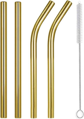 AL ATASH Straight Drinking Straw(Gold, Pack of 5)