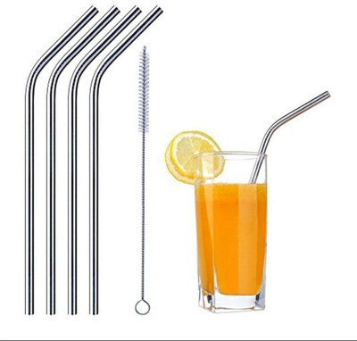 ARDAKI Straight Drinking Straw(Silver, Pack of 5)