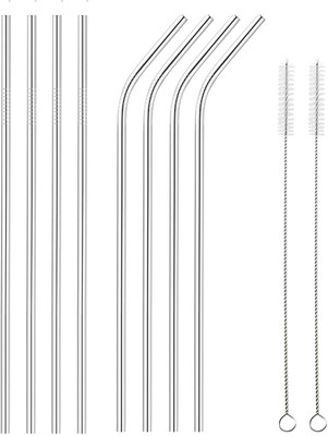 Bandhan Enterprises Bent Drinking Straw(Silver, Pack of 8)
