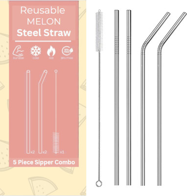 MELON Bendable Drinking Straw(Silver, Pack of 5)