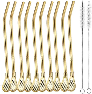 Augen Bent Drinking Straw(Gold, Pack of 12)