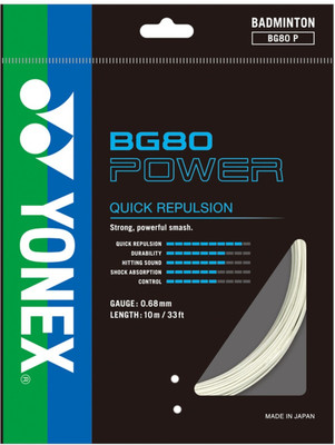 YONEX BG 80 Power Quick Replusion 0.68 Badminton String - 10 m(White)