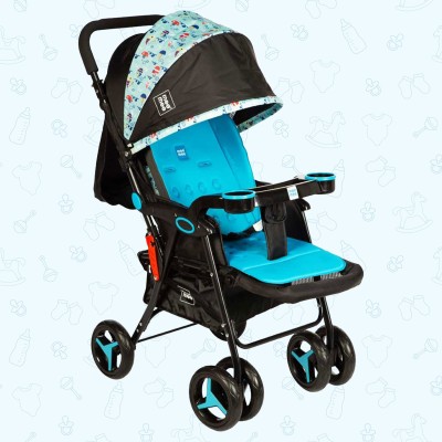 MeeMee Baby Pram for 0-3 Years| 360� Front Wheels|Double Cushion Washable Cover Stroller(3, Blue)