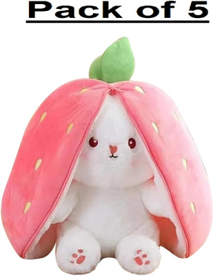 ATHRAVTOYS Reversible Carrot Strawberry Bunny Plush Toy Stuffed Animal with Zipper Soft Toy  - 30 cm(Pink, White)