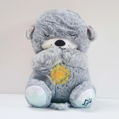RQPFAB Sound and Light Smoothing Sound Otter Baby Put to Sleep Breathing Teddy Bear toy  - 30 cm(Grey)