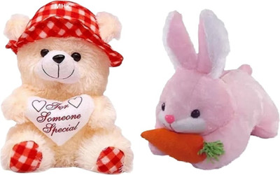 MHK PINK RABBIT & BUTTER RED CAP Soft Stuffed Toy  - 18 cm(Multicolor)