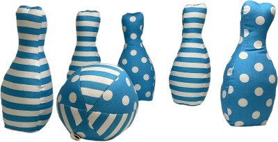Kafron Fabric Plush Bowling Pin Set with 5 Pins and 1 Ball (Blue And White)  - 12 inch(Multicolor)
