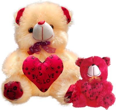 Topgrow Cream Teddy Bear with Heart (13Inch) and Red mini (6inch) Set of 2  - 13 inch(Cream)