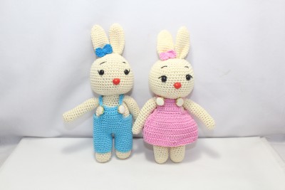 PH Artistic amigurumi Stuffed Handmade Crochet Bunny Couple Toys Birthday Baby Gift C372  - 7.5 inch(Blue)