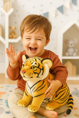 CuddleAura Tiger Soft Plush Toy|Jungle Animal|Cute|Gift  - 30 cm(Multicolor)