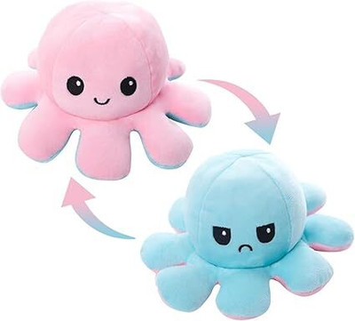 SRE Reversible Mood Octopus Plush Toy, Pink and Blue, Soft Stuffed Animal for Kids  - 25 cm(Multicolor)
