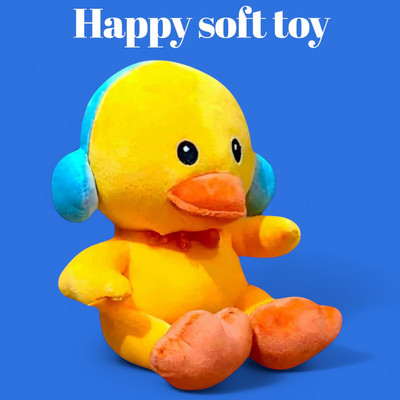 Luipui Duck Happy Soft Toy with Headphones | Funny & Cuddly Plush Toy for Kids  - 38 cm(Yellow)